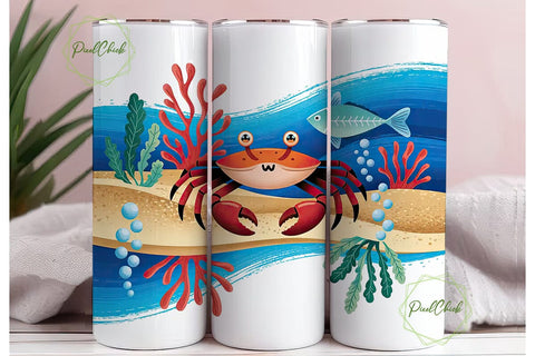 Cheerful Crab Ocean 20oz Tumbler Wrap Sublimation PixelChick 