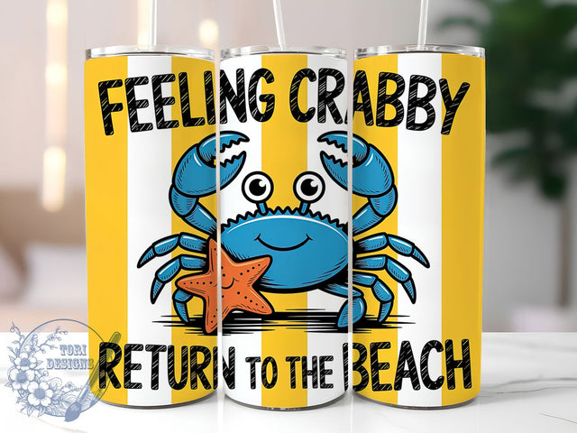 Cheerful Crab Quote 20oz Tumbler, Cheerful Crab Design, Feeling Crabby Quote, Tropical Sublimation Design, Vintage Summer Vibes, Ocean Theme Wrap, 20oz Tumbler Wrap, Sublimation Design PNG, Summer Gift Sublimation ToriDesigns 