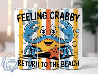 Cheerful Crab Quote 20oz Tumbler, Cheerful Crab Design, Feeling Crabby Quote, Tropical Sublimation Design, Vintage Summer Vibes, Ocean Theme Wrap, 20oz Tumbler Wrap, Sublimation Design PNG, Summer Gift Sublimation ToriDesigns 