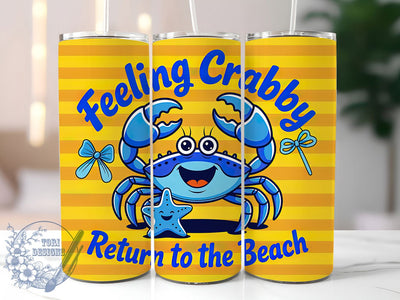 Cheerful Crab Quote 20oz Tumbler, Cheerful Crab Design, Feeling Crabby Quote, Tropical Sublimation Design, Vintage Summer Vibes, Ocean Theme Wrap, 20oz Tumbler Wrap, Sublimation Design PNG, Summer Gift Sublimation ToriDesigns 