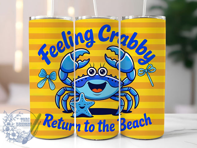 Cheerful Crab Quote 20oz Tumbler, Cheerful Crab Design, Feeling Crabby Quote, Tropical Sublimation Design, Vintage Summer Vibes, Ocean Theme Wrap, 20oz Tumbler Wrap, Sublimation Design PNG, Summer Gift Sublimation ToriDesigns 