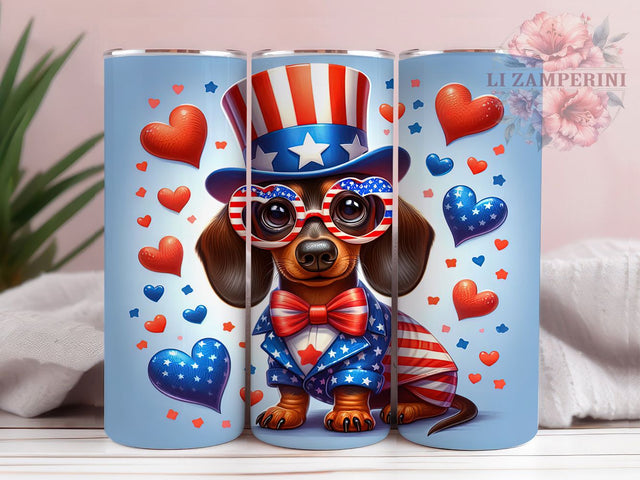 Cheerful Dachshund Flag 20oz Tumbler Wrap, Cartoon Dogs Design, American Flag Sublimation, Patriotic USA Wrap, Independence Day Tumbler, 20oz Tumbler Design, PNG Tumbler Wrap Sublimation Li Zamperini 