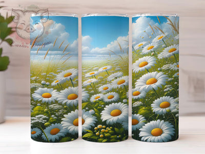 Cheerful Daisy Field Tumbler, Cheerful Floral Pattern, Bright Blossom Design, 20Oz Sublimation Wrap, Playful Daisy Art, Sunny Floral Texture, Tumbler Sublimation Sublimation Lara' s Designs 