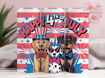 Cheerful Dogs Flag 20oz Tumbler Wrap, Happy 4th of July, American Flag Sublimation, Patriotic USA Design, Independence Day Wrap, 20oz Tumbler Design, PNG Tumbler Wrap Sublimation Li Zamperini 