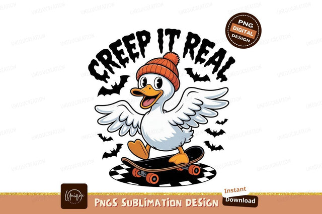 Cheerful duck riding skateboard wearing beanie orange Sublimation Designangry 