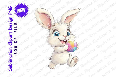Cheerful easter bunny holding colorful egg clipart Sublimation Regulrcrative 