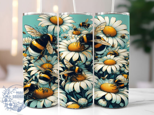 Cheerful Floral Bumble Bee Tumbler, Spring Bee Tumbler, Cute Bee Wrap, Floral Bee Wrap, Cheerful Bee Wrap, Sublimation Design, Trendy Gift Idea Sublimation ToriDesigns 