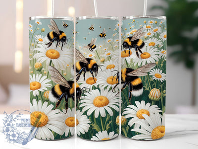 Cheerful Floral Bumble Bee Tumbler, Spring Bee Tumbler, Cute Bee Wrap, Floral Bee Wrap, Cheerful Bee Wrap, Sublimation Design, Trendy Gift Idea Sublimation ToriDesigns 