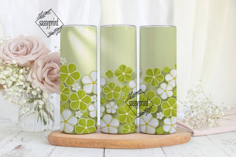 Cheerful Floral Green 20oz Tumbler Wrap Sublimation sassyprint 