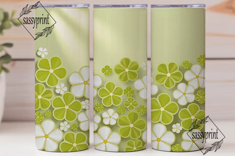 Cheerful Floral Green 20oz Tumbler Wrap Sublimation sassyprint 