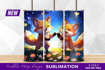 Cheerful foxes play in blooming meadow scene Sublimation Regulrcrative 