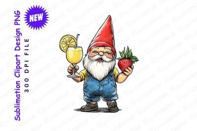 Cheerful Gnome Holding Lemonade And Strawberry Sublimation Regulrcrative 