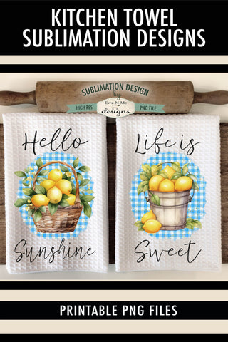 Cheerful Lemon Sublimation Kitchen Towel Designs Sublimation Ewe-N-Me Designs 