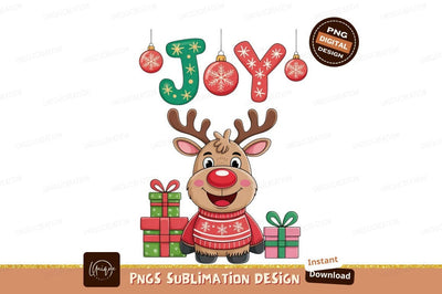 Cheerful reindeer with festive ornaments and gifts Sublimation Designangry 