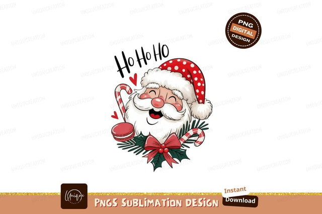 Cheerful Santa Claus with Festive Decorations Christmas Sublimation Designangry 
