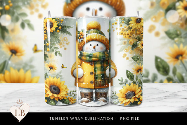 Cheerful Sunflower Snowman Tumbler Wrap Sublimation BijouBay 