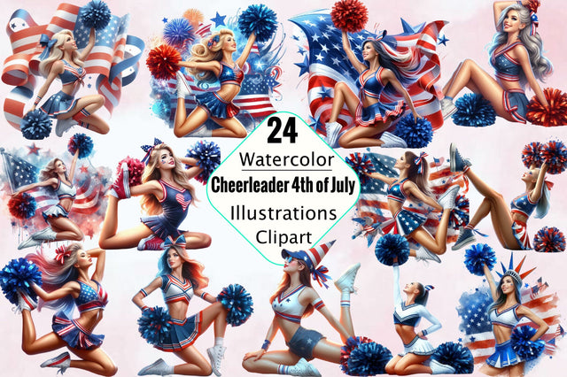 Cheerleader 4th of July Sublimation Clipart Bundle Sublimation SVGArt 
