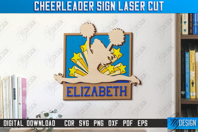 Cheerleader Sign Laser Cut | Personalized Sign | Wall Décor | Cheer Girl | Cheer Team | CNC File SVG Fly Design 