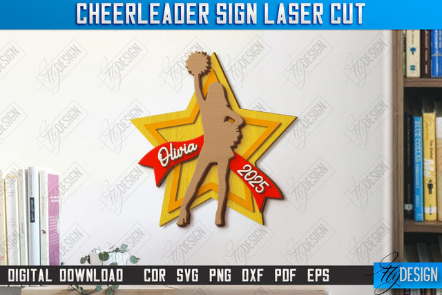 Cheerleader Sign Laser Cut | Personalized Sign | Wall Décor | Cheer Girl | Cheer Team | CNC File SVG Fly Design 