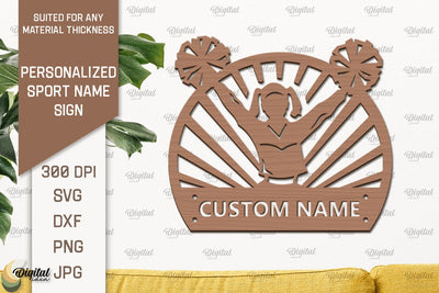 Cheerleader Sign Laser Cut. Personalized Sport Name Sign SVG Evgenyia Guschina 