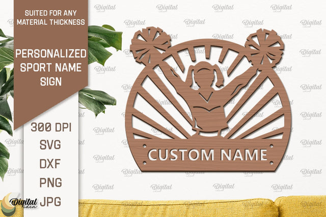 Cheerleader Sign Laser Cut. Personalized Sport Name Sign SVG Evgenyia Guschina 