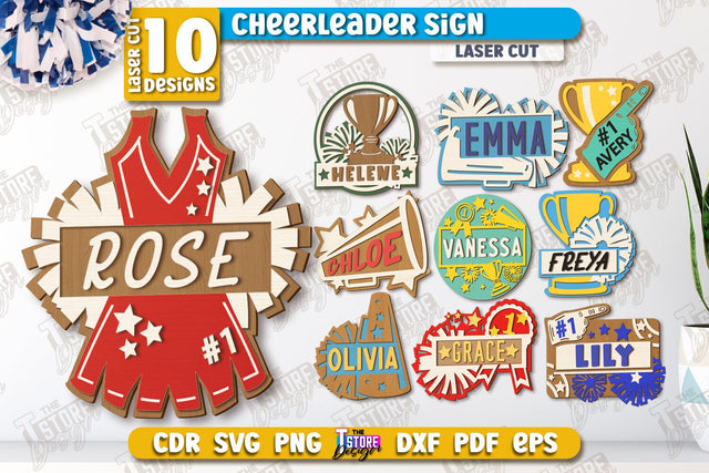 Cheerleader Signs Bundle | Personalized Signs | Wall Décor | Cheer Girl | Cheer Team | CNC Files SVG The T Store Design 