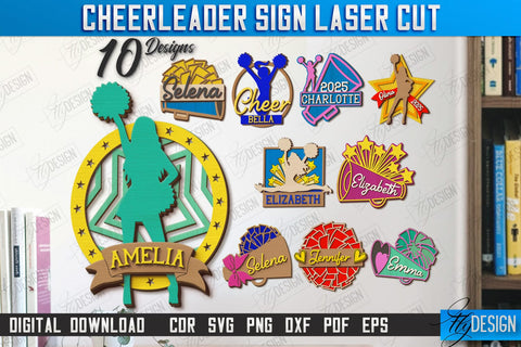 Cheerleader Signs Laser Cut Bundle | Personalized Sign | Wall Décor | Cheer Girl | Cheer Team | CNC Files SVG Fly Design 