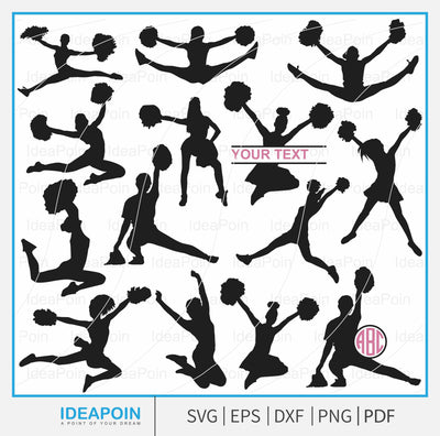 Cheerleading svg, Cheer Silhouette SVG Bundle, Pom Pom svg, Cheer Squad Svg, Cheerleader girl silhouette svg, Cheer Pom Svg, SVG Dinvect 