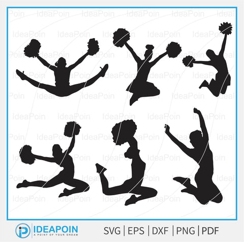 Cheerleading svg, Cheer Silhouette SVG Bundle, Pom Pom svg, Cheer Squad Svg, Cheerleader girl silhouette svg, Cheer Pom Svg SVG Dinvect 