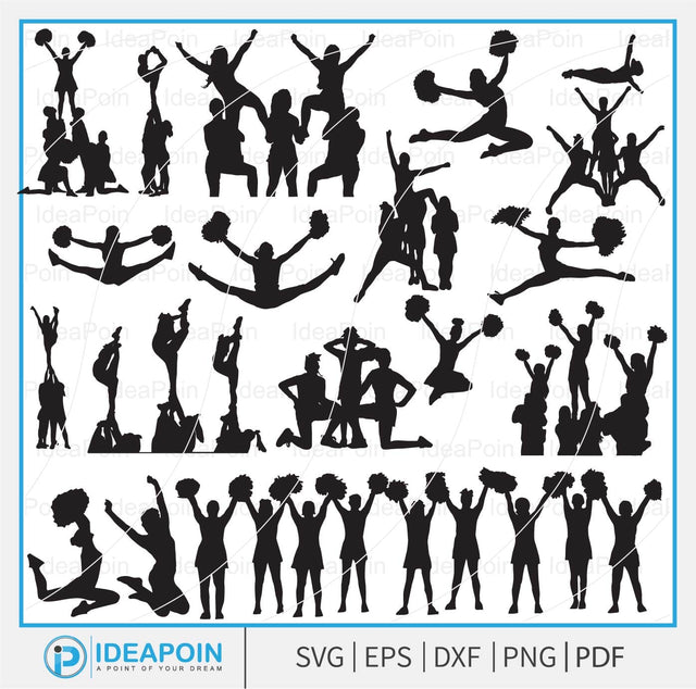 Cheerleading svg, Cheer Silhouette SVG Bundle, Pom Pom svg, Cheer Squad Svg, Cheerleader girl silhouette svg, Cheer Pom Svg SVG Dinvect 