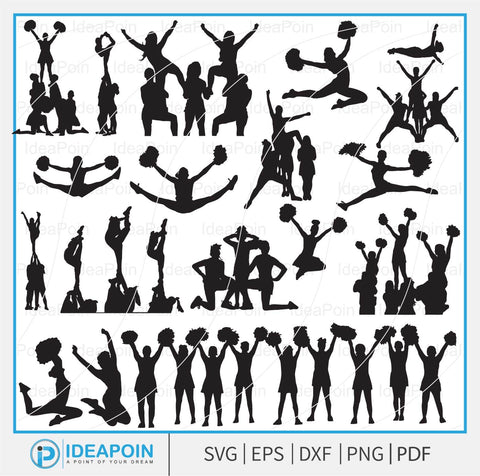 Cheerleading svg, Cheer Silhouette SVG Bundle, Pom Pom svg, Cheer Squad Svg, Cheerleader girl silhouette svg, Cheer Pom Svg SVG Dinvect 