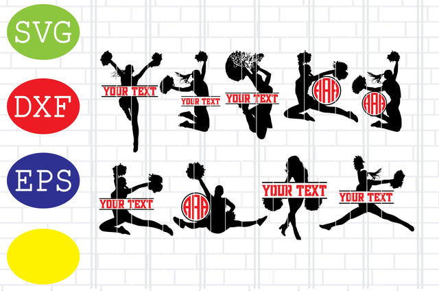 Cheerleading Text Monogram Svg, Cheerleader Svg, Cheerleading Vector, Cheer Pom Poms Cut Files, Sport Svg, Jpg, Eps, Dxf Files SVG DigitalSvgFiles 