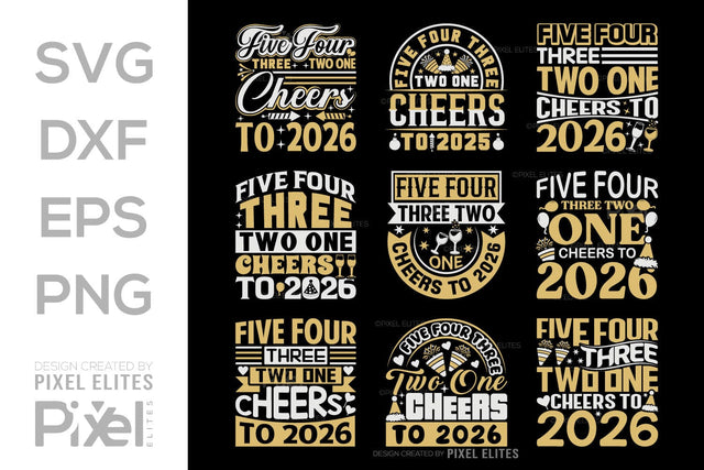 Cheers to 2026 SVG Bundle | 5 4 3 2 1 Countdown Designs SVG ETC Craft 