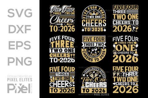 Cheers to 2026 SVG Bundle | 5 4 3 2 1 Countdown Designs SVG ETC Craft 