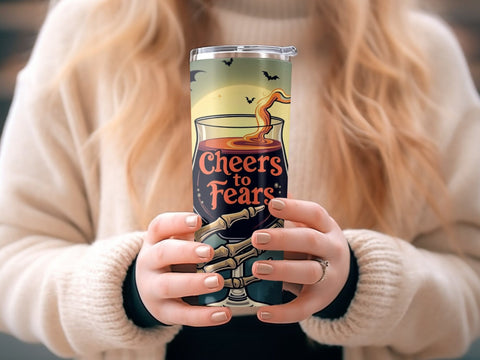 Cheers to Fears Halloween Skeleton Tumbler Wrap PNG Sublimation Luvleigh Digitals 