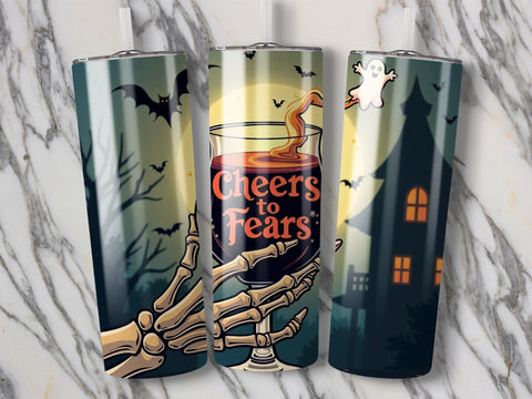 Cheers to Fears Halloween Skeleton Tumbler Wrap PNG Sublimation Luvleigh Digitals 