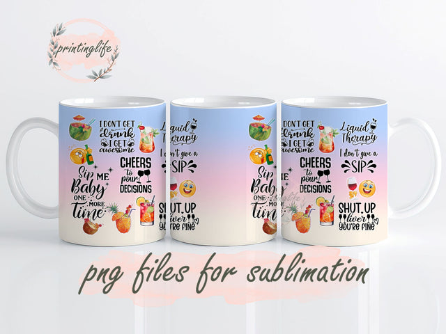 Cheers To Pour Decisions Cocktail Alcohol Mug Wrap Design, Instant Digital Design Download Mug Wrap Design, Mug Design PNG Sublimation PrintingLife 