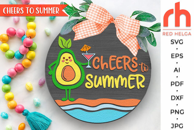 Cheers to Summer SVG, Door Sign Cut File, Layered Hanger DXF SVG RedHelgaArt 