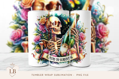 Cheers To Surviving Funny Skeleton Seamless 20oz Tumbler Sublimation BijouBay 