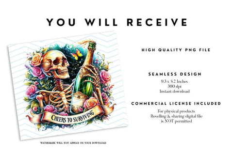 Cheers To Surviving Funny Skeleton Seamless 20oz Tumbler Sublimation BijouBay 
