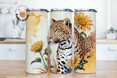 Cheetah and Sunflowers 20 oz Skinny Tumbler Wrap PNG, Wildlife Design Digital Download Sublimation Rabbitmakies 