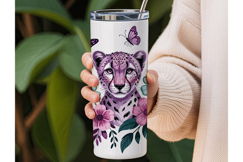 Cheetah Butterfly Floral 20oz Tumbler Sublimation DesignSVG 
