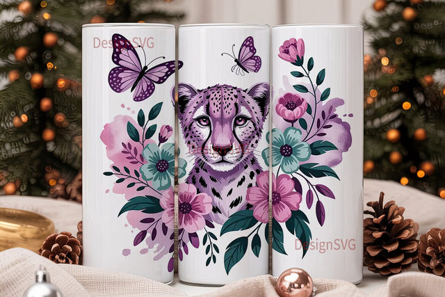 Cheetah Butterfly Floral 20oz Tumbler Sublimation DesignSVG 