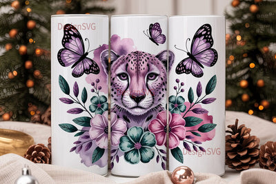 Cheetah Butterfly Floral 20oz Tumbler Sublimation DesignSVG 