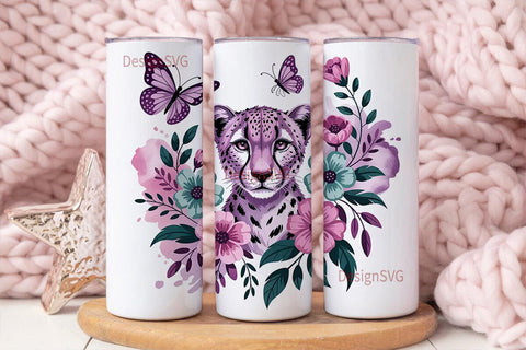 Cheetah Butterfly Floral 20oz Tumbler Sublimation DesignSVG 
