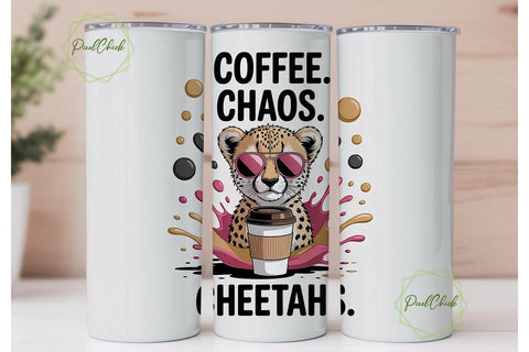 Cheetah Coffee Chaos 20oz Tumbler Sublimation PixelChick 