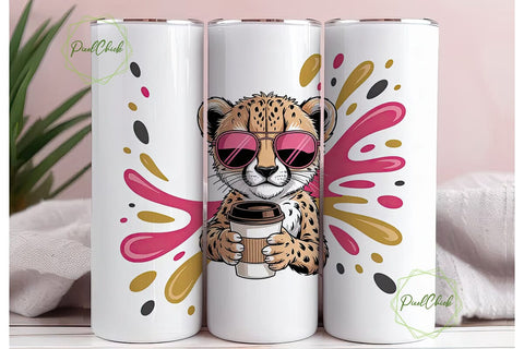 Cheetah Coffee Chaos 20oz Tumbler Sublimation PixelChick 