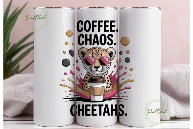 Cheetah Coffee Chaos 20oz Tumbler Sublimation PixelChick 
