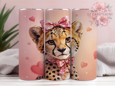 Cheetah Cub Golden Fur 20oz Tumbler, Adorable Portrait, Expressive Eyes, Golden Yellow Fur, Black Spots, Skinny Tumbler, Sublimation PNG Sublimation Li Zamperini 