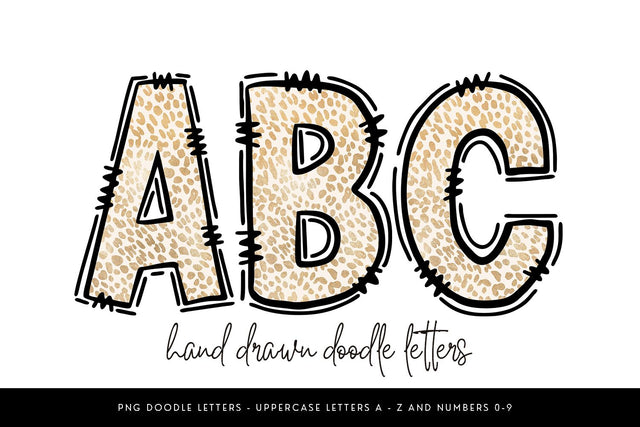 Cheetah Doodle Alphabet PNG, Shimmer Leopard Letters Sublimation BijouBay 